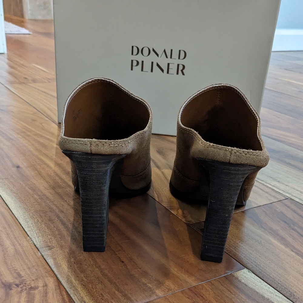 Donald J. Pliner Taupe Suede Block Heel Mules - Picture 6 of 9